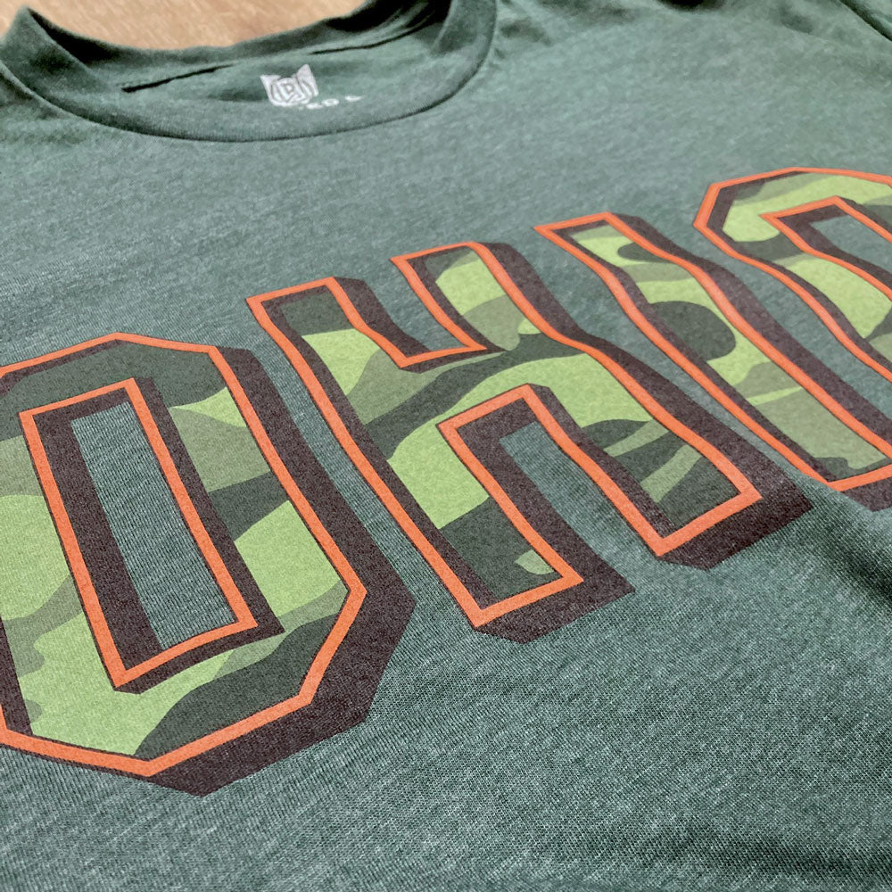 Camo Ohio Shadow Text - Blended Tshirt, T-shirts, WeBleedOhio, WeBleedOhio