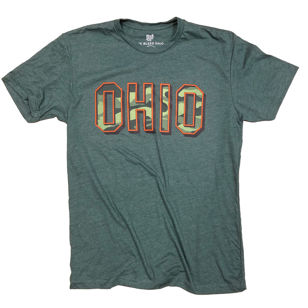 Camo Ohio Shadow Text - Blended Tshirt, T-shirts, WeBleedOhio, WeBleedOhio