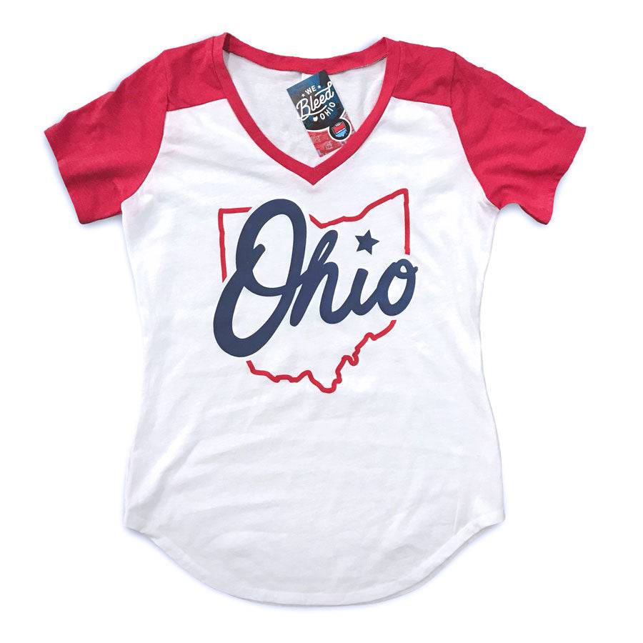 Ohio Shining Star - Womens Contrast Vneck T-shirt, Shirts & Tops, WeBleedOhio, WeBleedOhio