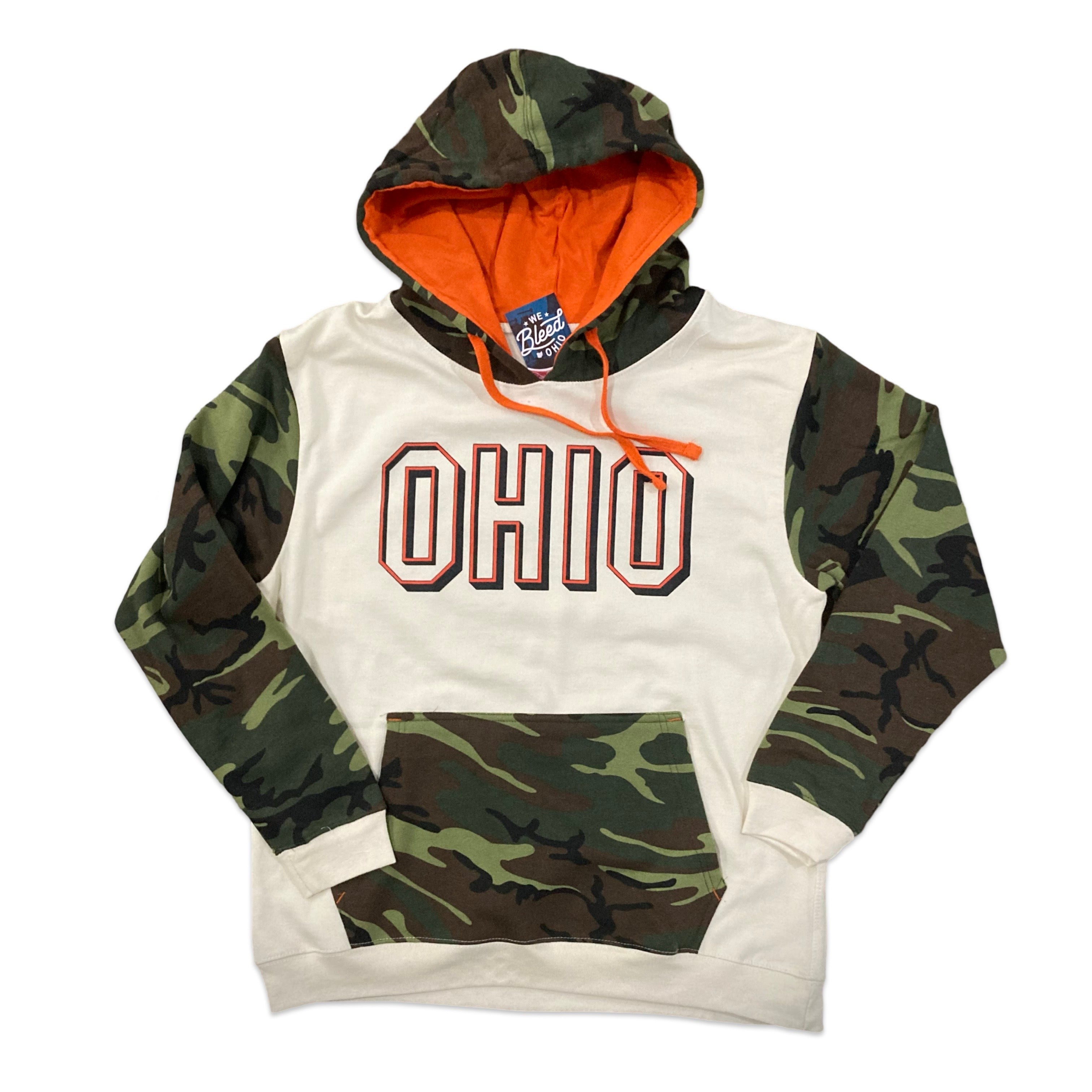 Block Ohio Text- Camo Pullover Hoodie