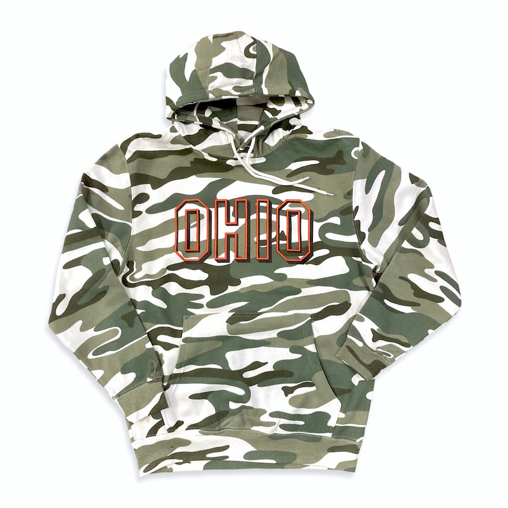 Block Ohio Text- Camo Pullover Hoodie, Hoodies, WeBleedOhio, WeBleedOhio