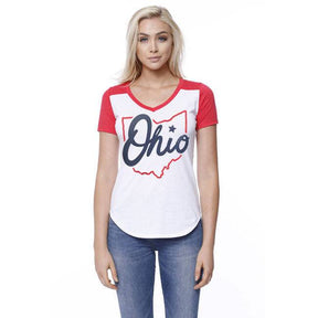 Ohio Shining Star - Womens Contrast Vneck T-shirt, Shirts & Tops, WeBleedOhio, WeBleedOhio
